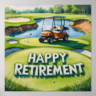 Golf course with text Happy Retirement on green Poster