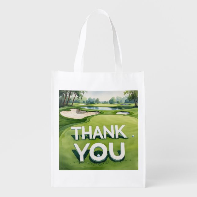 Golf course with text Thank You on green  Grocery Bag (Front)