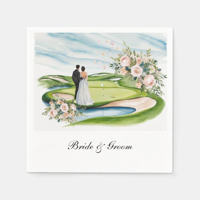 Golf Course with wedding themed for golfer Napkins (Front)