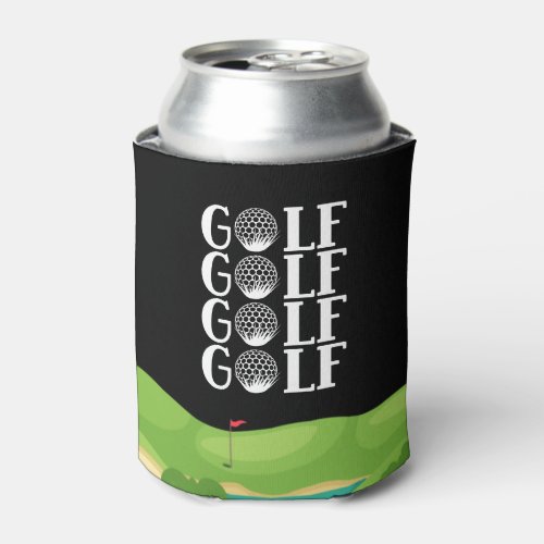 Golf course with word golf on black background can cooler