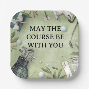 Golf course with your own text on green for golfer paper plates