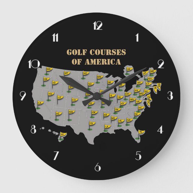 Golf Courses Of America Map Wall Clock (Front)