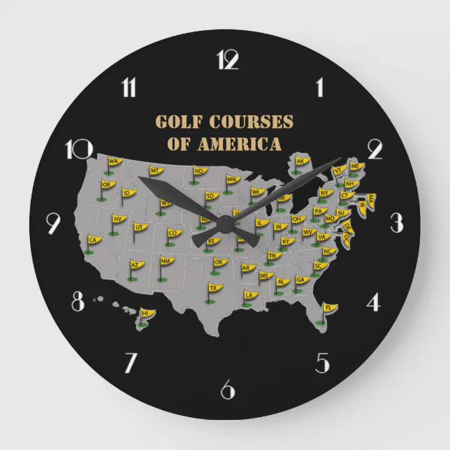 Golf Courses Of America Map Wall Clock Zazzle
