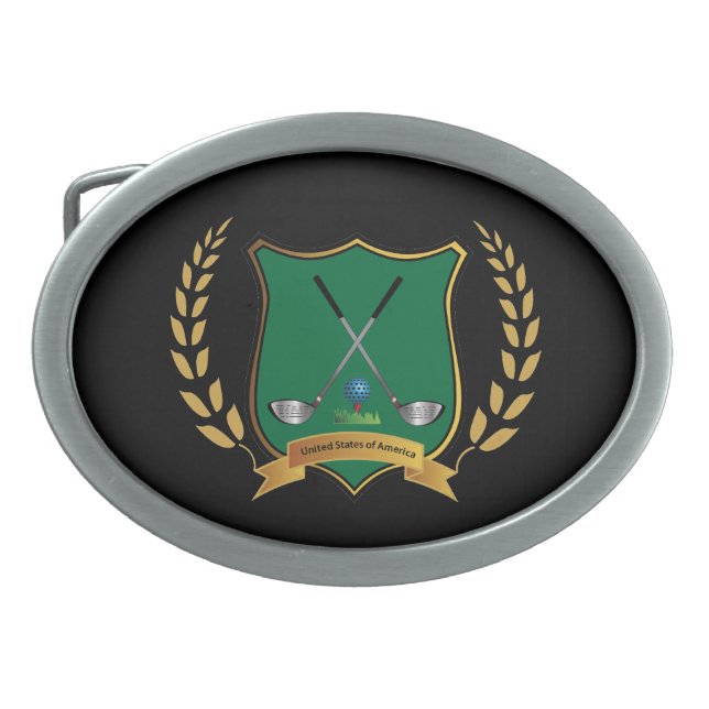 GOLF Crest , Golf Clubs, Logo, Cool Oval Belt Buckle (Front)