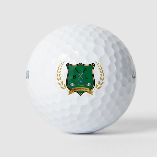 "Golf Crest Logo with Monogram Initials Golf Balls (Front)