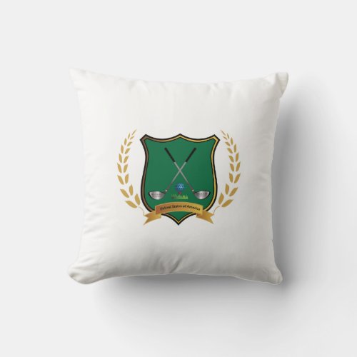 GOLF Crest with Laurel Wreath Monogram Throw Pillow