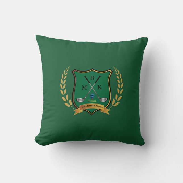 GOLF Crest with Laurel Wreath Monogram Throw Pillow (Front)