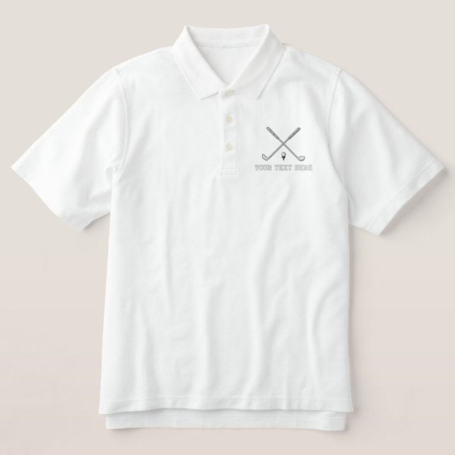 Golf crossed clubs - add your text - father's day embroidered polo shirt (Design Front)