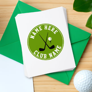 Golf crossed clubs, ball and name green envelope mailers
