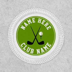 Golf crossed clubs, ball and name green patch