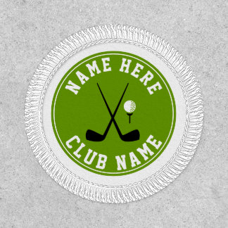 Golf crossed clubs, ball and name green patch
