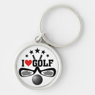 Golf - Crossed Golf Clubs, I Love Golf Keychain
