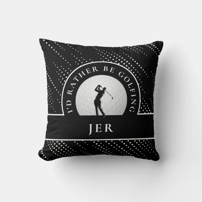 Golf Custom Golfer Monogram Silhouette Black White Throw Pillow (Front)