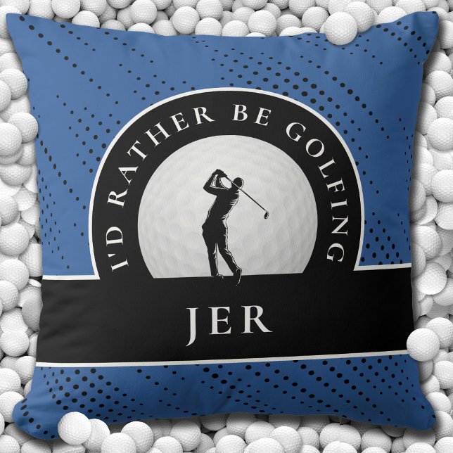 Golf Custom Golfer Monogram Silhouette Blue Black  Throw Pillow (Creator Uploaded)