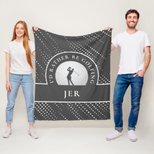 Golf Custom Golfer Monogrammed Silhouette Gray Fle Fleece Blanket
