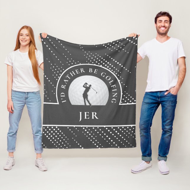 Golf Custom Golfer Monogrammed Silhouette Gray Fle Fleece Blanket (In Situ)