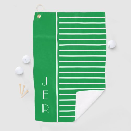 Golf Custom Initials   Green White Modern Stripes Golf Towel