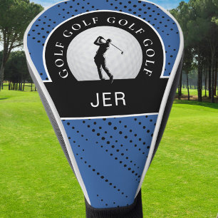 Golf Custom Initials Male Golfer Royal Blue Black Head Cover