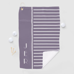 Golf Custom Initials |  Purple Modern Stripes Cool Golf Towel
