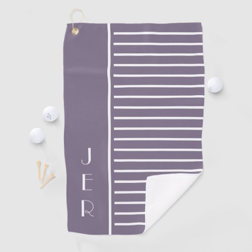 Golf Custom Initials   Purple Modern Stripes Cool Golf Towel