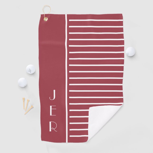 Golf Custom Initials |  Red White Modern Stripes Towel (InSitu)