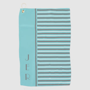 Golf Custom Initials   Teal & Gray Modern Stripes Golf Towel