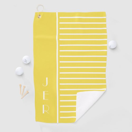 Golf Custom Initials Trendy Yellow Modern Stripes Golf Towel