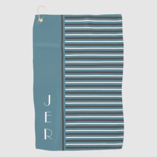 Golf Custom Initials Turquoise Gray Modern Stripes Golf Towel