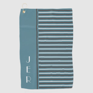 Golf Custom Initials Turquoise Gray Modern Stripes Towel