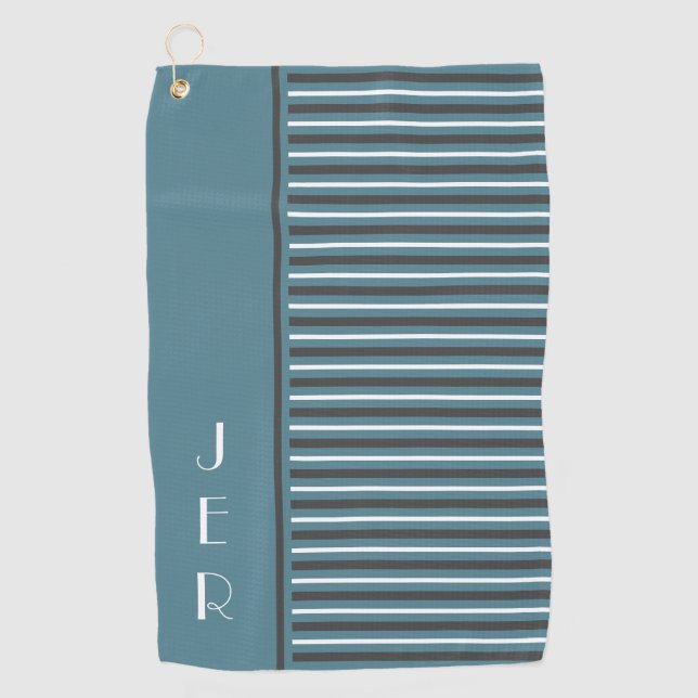 Golf Custom Initials Turquoise Gray Modern Stripes Towel (Front)