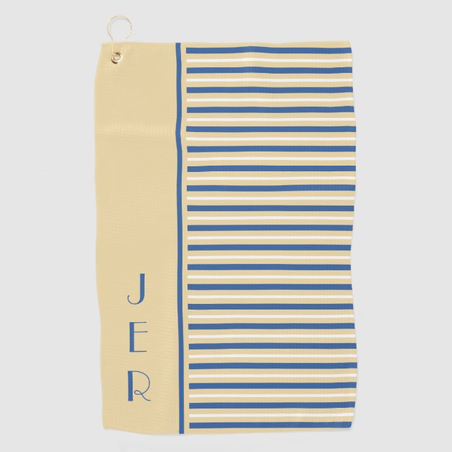 Golf Custom Initials | Yellow & Blue Modern Stripe Golf Towel (Front)