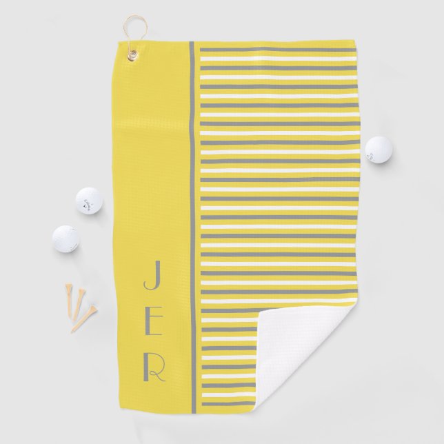 Golf Custom Initials | Yellow Gray Modern Stripes Towel (InSitu)