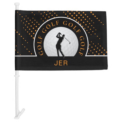 Golf Custom Male Golfer Silhouette Black Orange   Car Flag