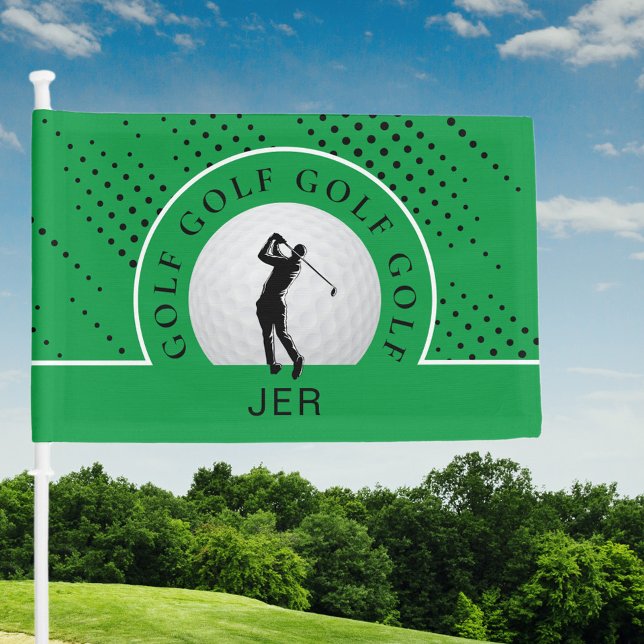 Golf Custom Male Golfer Silhouette Green Black Car Flag (Golf Custom Male Golfer Silhouette Green Black Car Flag)