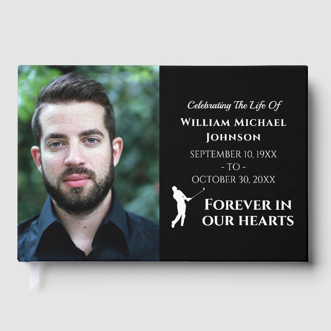 Golf Custom Photo Forever In Our Hearts Memorial Guest Book (Front)