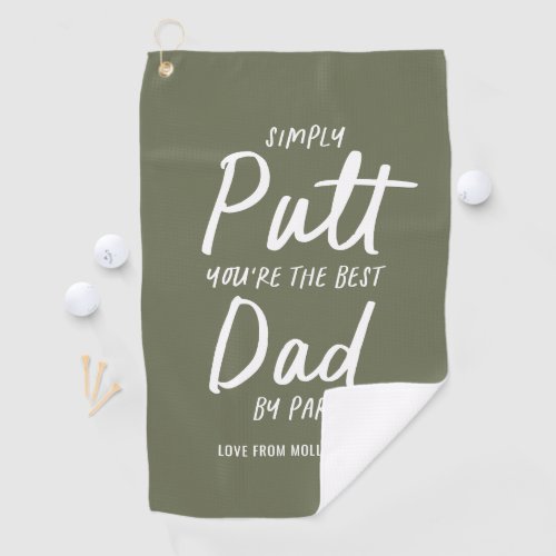 Golf dad modern khaki green typography funny golf  golf towel