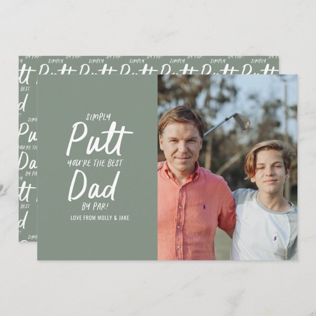 Golf dad modern khaki green typography funny photo holiday card (Front/Back)