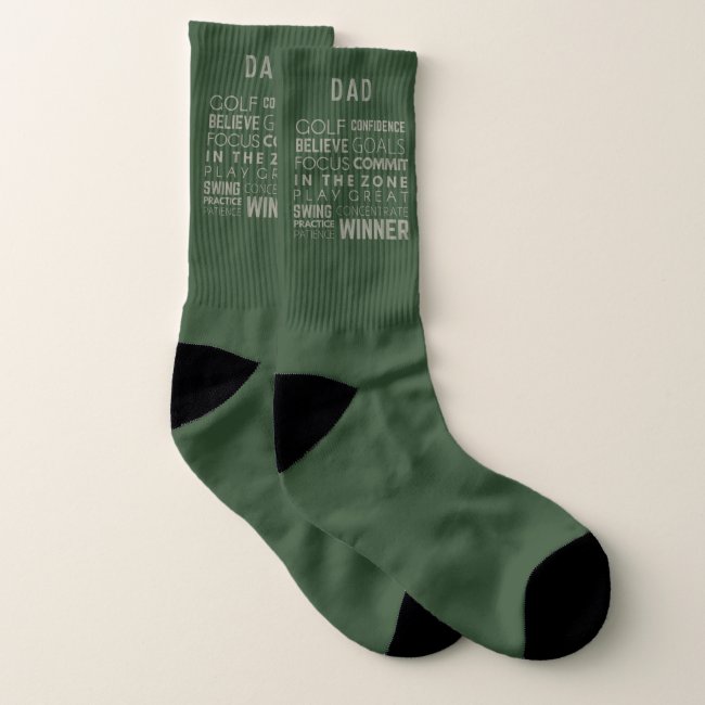 Golf Dad Monogram Motivational Green Golfing Socks