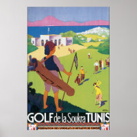 Golf de La Soukra Tunis Vintage Travel Poster