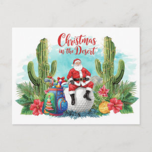 Golf Desert Christmas Cactus Santa Claus Golfer Holiday Postcard
