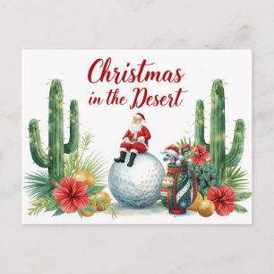 Golf Desert Christmas Cactus Santa Claus Golfer Holiday Postcard