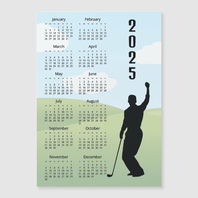 Golf Design 2025 Calendar Magnetic Card