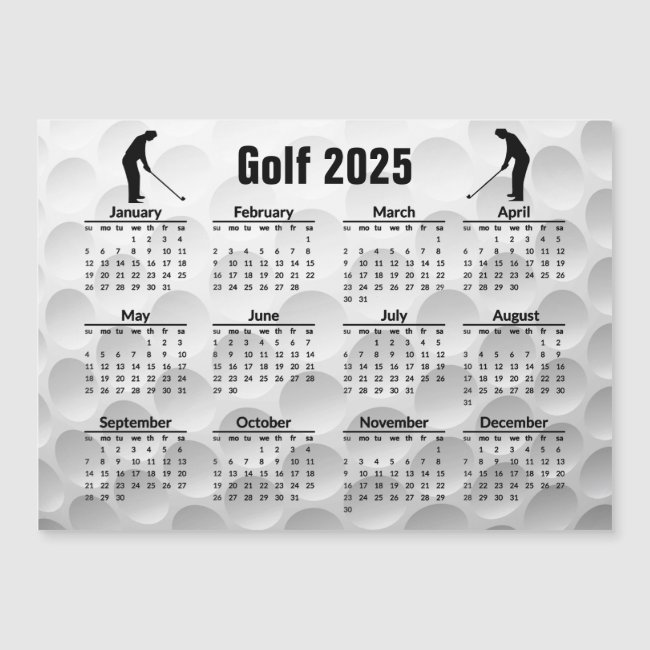 Golf Design 2025 Calendar Magnetic Card