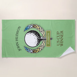 Golf Design with Wreath Monogram Template Beach Towel