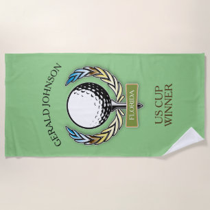 Golf Design with Wreath Monogram Template Beach Towel
