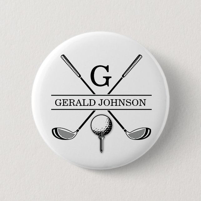 Golf Design with Wreath Monogram Template Button (Front)