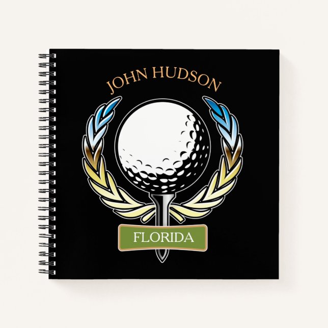 Golf Design with Wreath Monogram Template Notebook (Front)