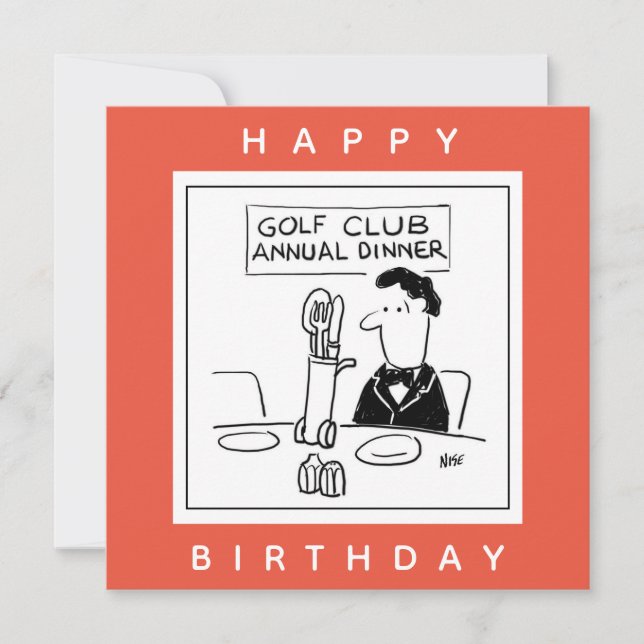 Golf Dinner has Cutlery in Golf Trolley Cartoon Card (Front)