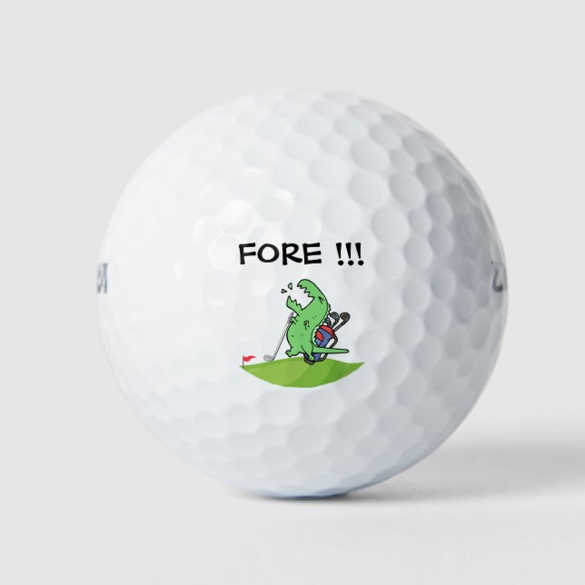 Golf Dinosaur golfing shouting FORE funny golfer   Golf Balls (Front)