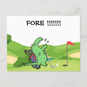 Golf Dinosaur golfing shouting FORE funny golfer   Postcard